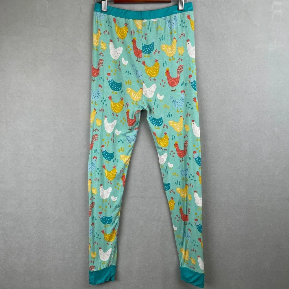 Little Sleepies Cluck Chicken Bamboo Pajama Leggings Teal Blue Kids 16 Farm Luxe